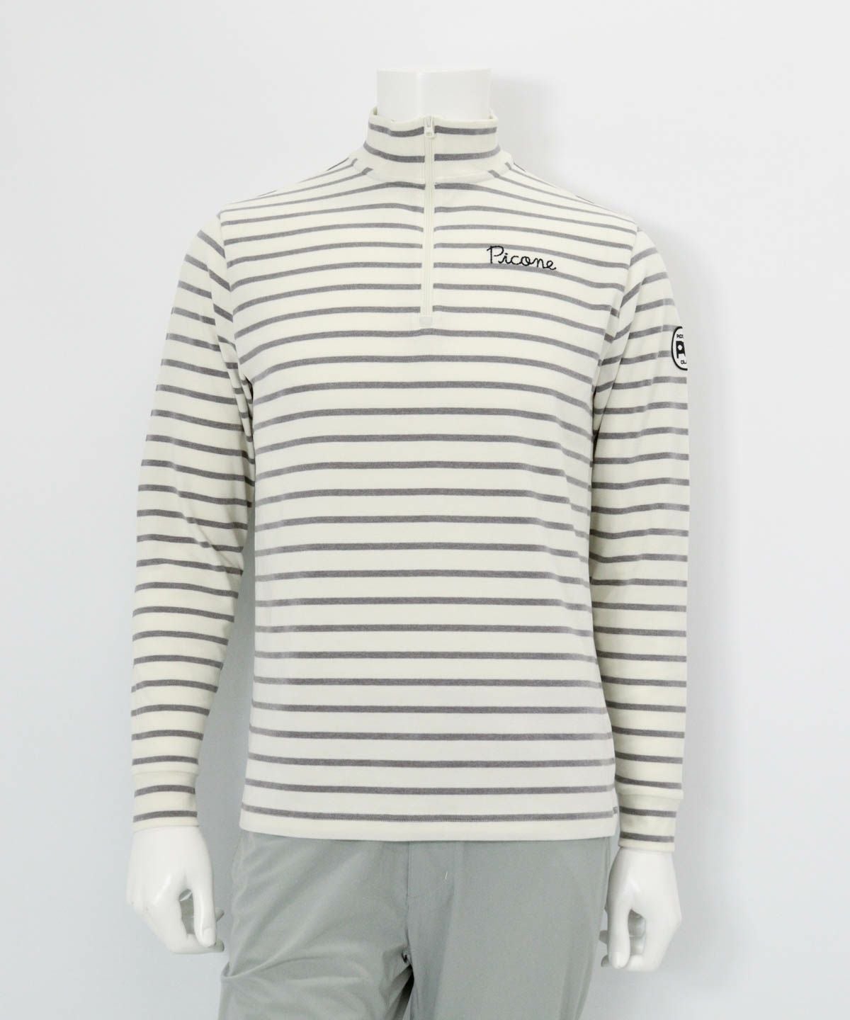 【メンズ】ボーダー柄起毛ハイネックプルオーバー（ホワイト×グレー）