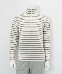 【メンズ】ボーダー柄起毛ハイネックプルオーバー（ホワイト×グレー）