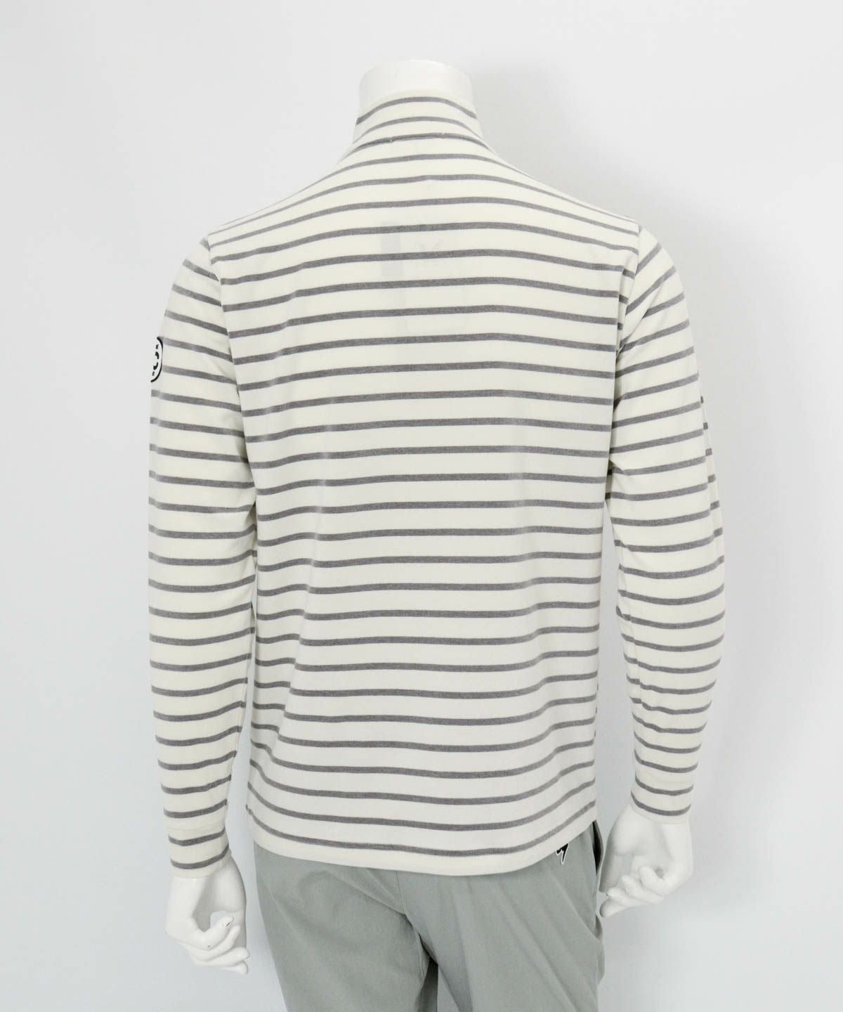 【メンズ】ボーダー柄起毛ハイネックプルオーバー後（ホワイト×グレー）