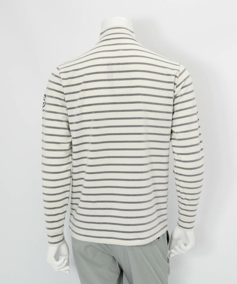 【メンズ】ボーダー柄起毛ハイネックプルオーバー後（ホワイト×グレー）
