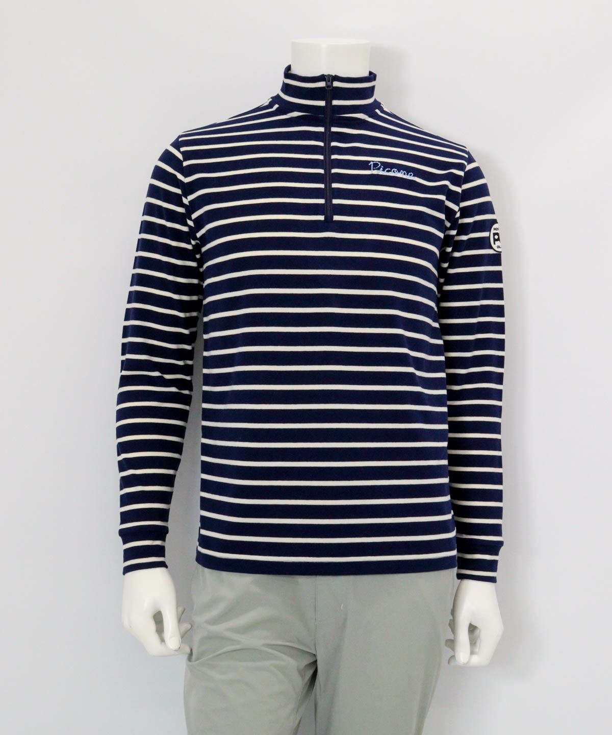 【メンズ】ボーダー柄起毛ハイネックプルオーバー（ブラック×ホワイト)