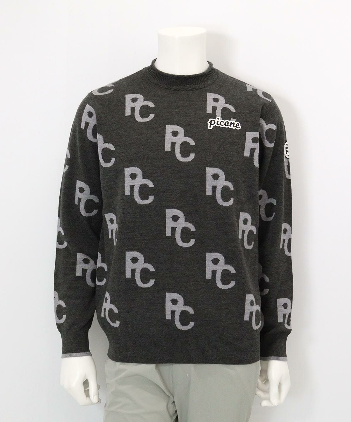 ウール混モノグラムジャガードニット(グレー)前