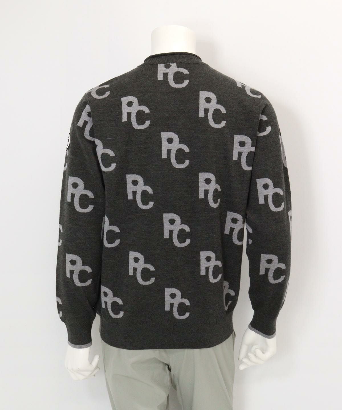 ウール混モノグラムジャガードニット(グレー)後ろ