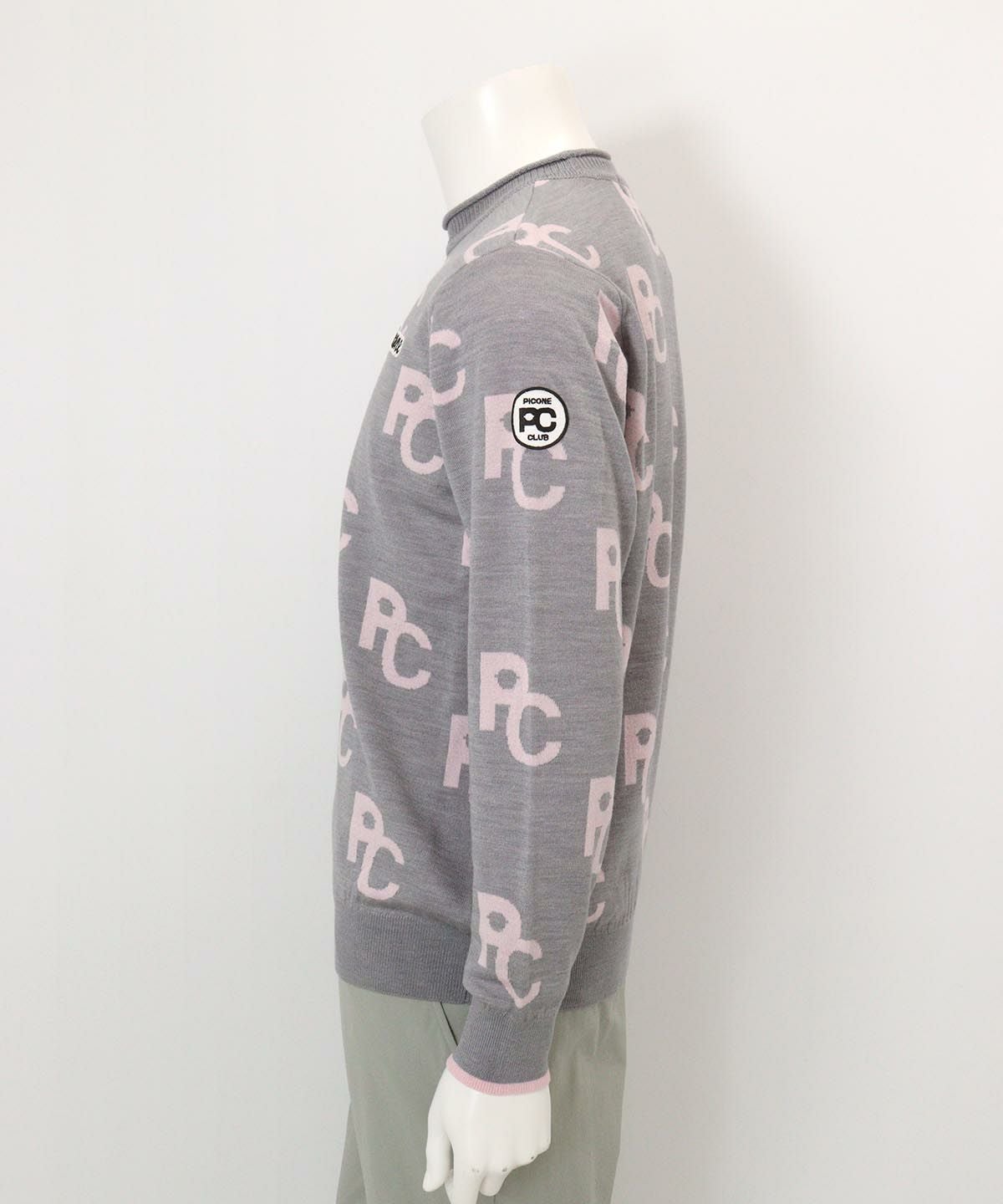 ウール混モノグラムジャガードニット(ライトグレー)横