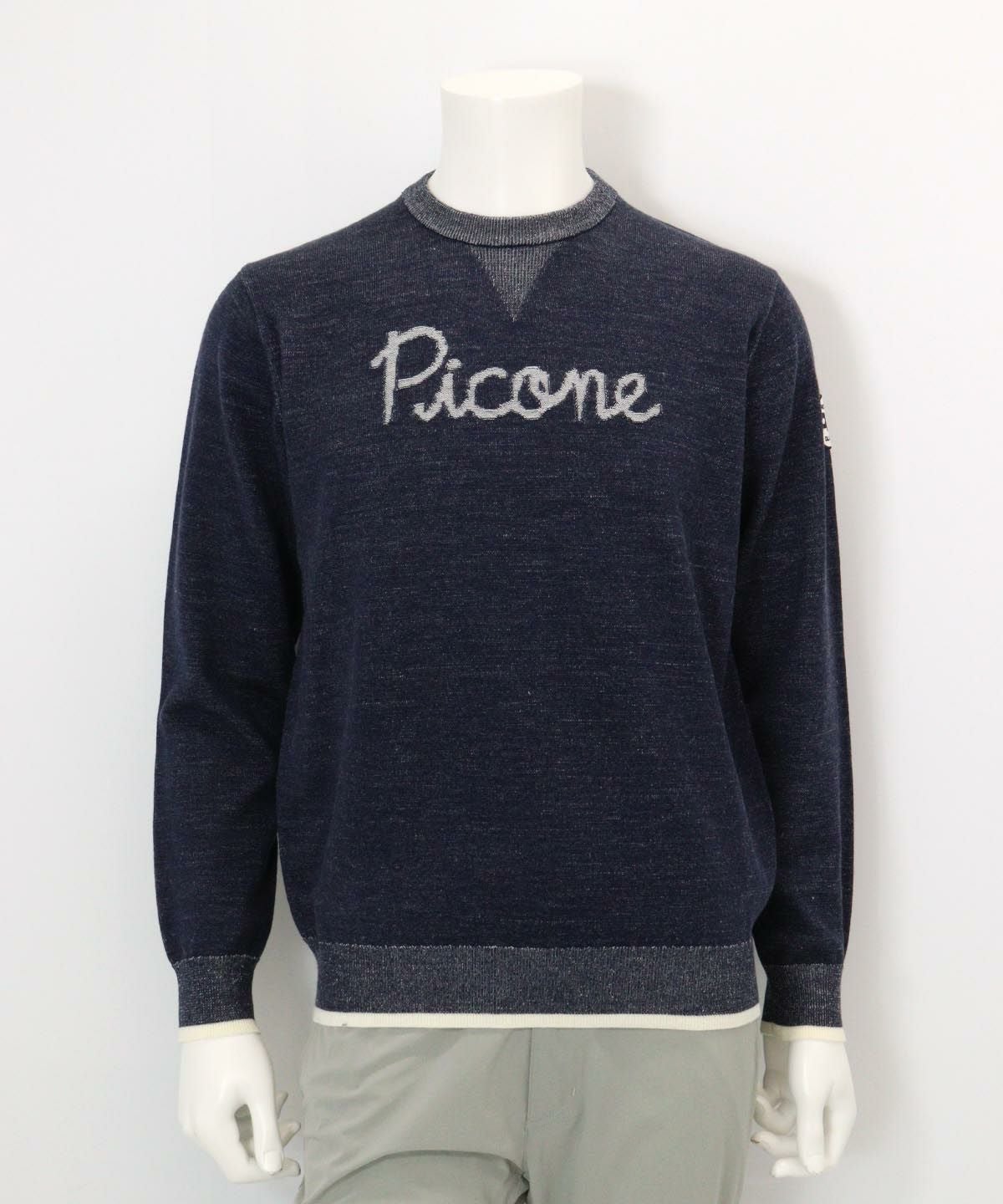 ウール混スウェット風ニット(ネイビー)前