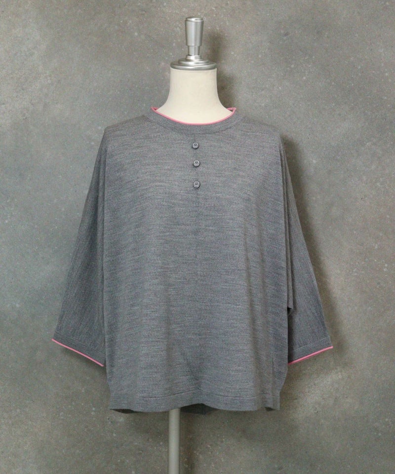 ウール100％七分袖ドルマンニット（ライトグレー）
