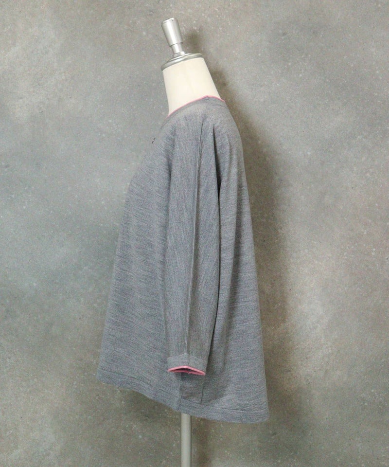ウール100％七分袖ドルマンニット横（ライトグレー）