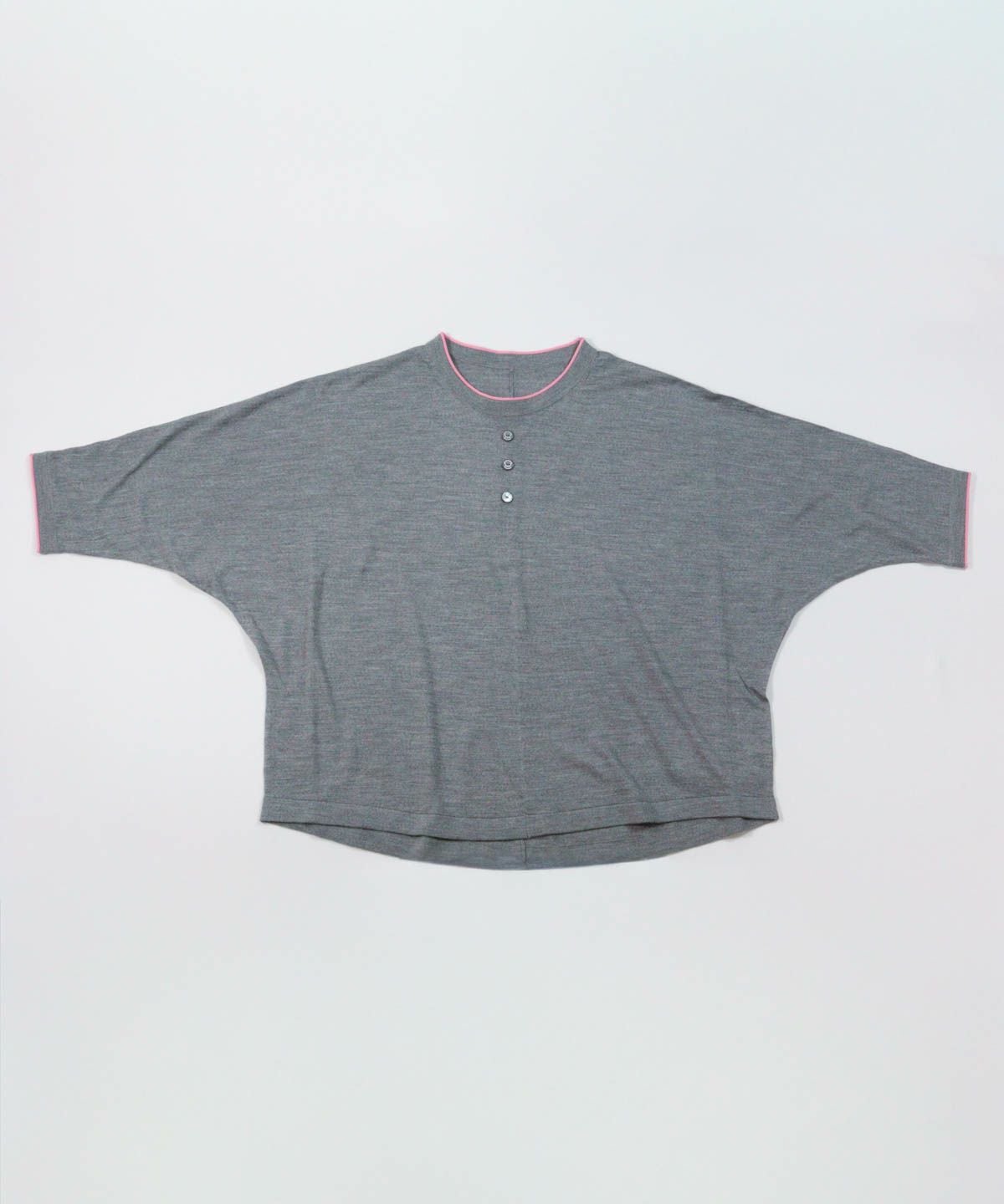 ウール100％七分袖ドルマンニット（ライトグレー）