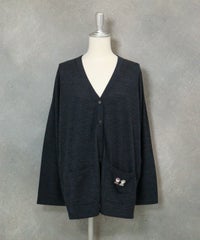 ウール100％Vネックニットカーディガン（グレー）