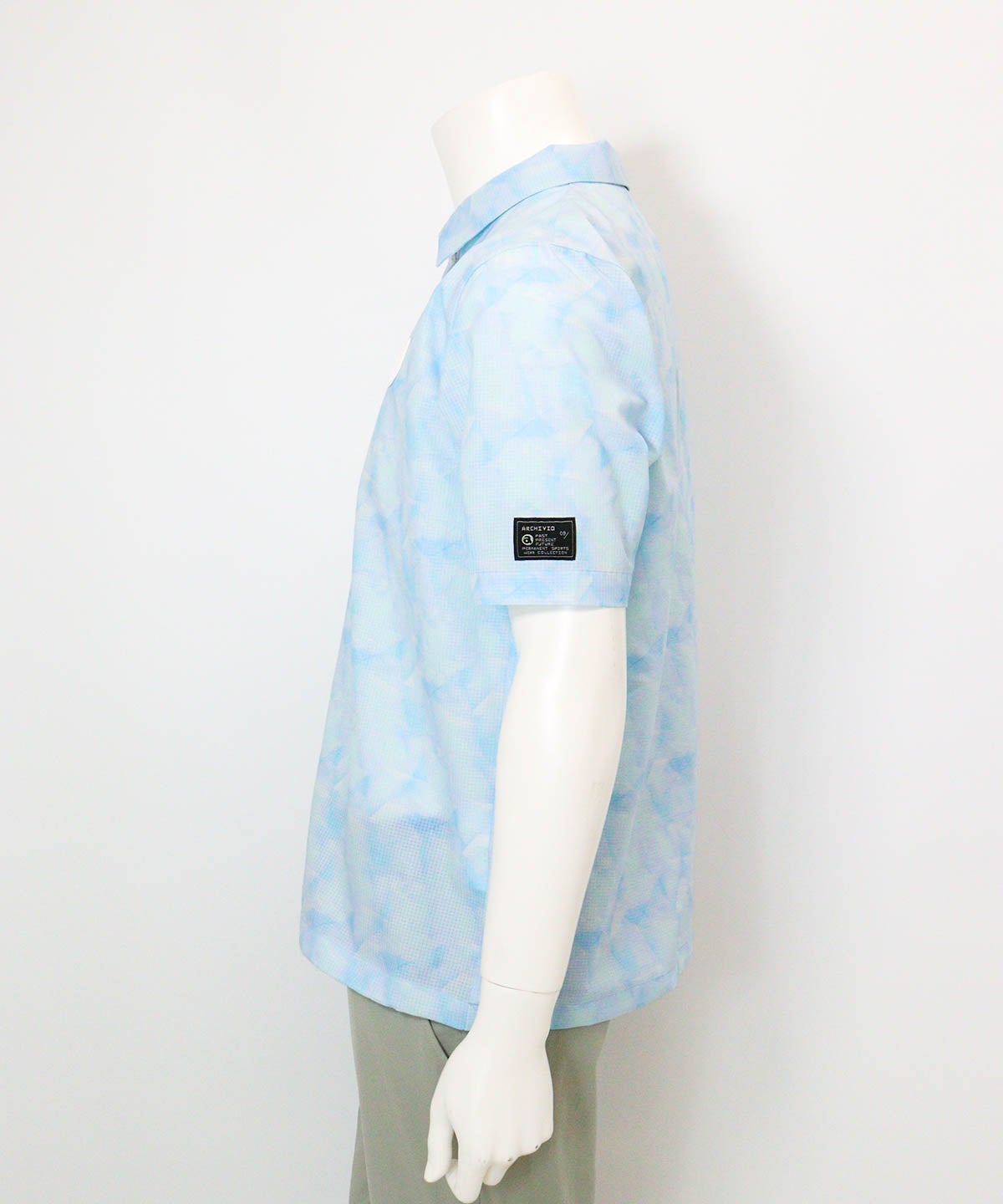 【メンズ】プリズム柄撥水ポロシャツ(ライトブルー)横