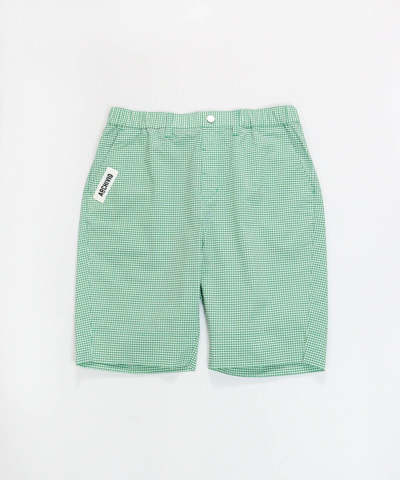 【メンズ】ギンガム冷感ショートパンツ(グリーン)前