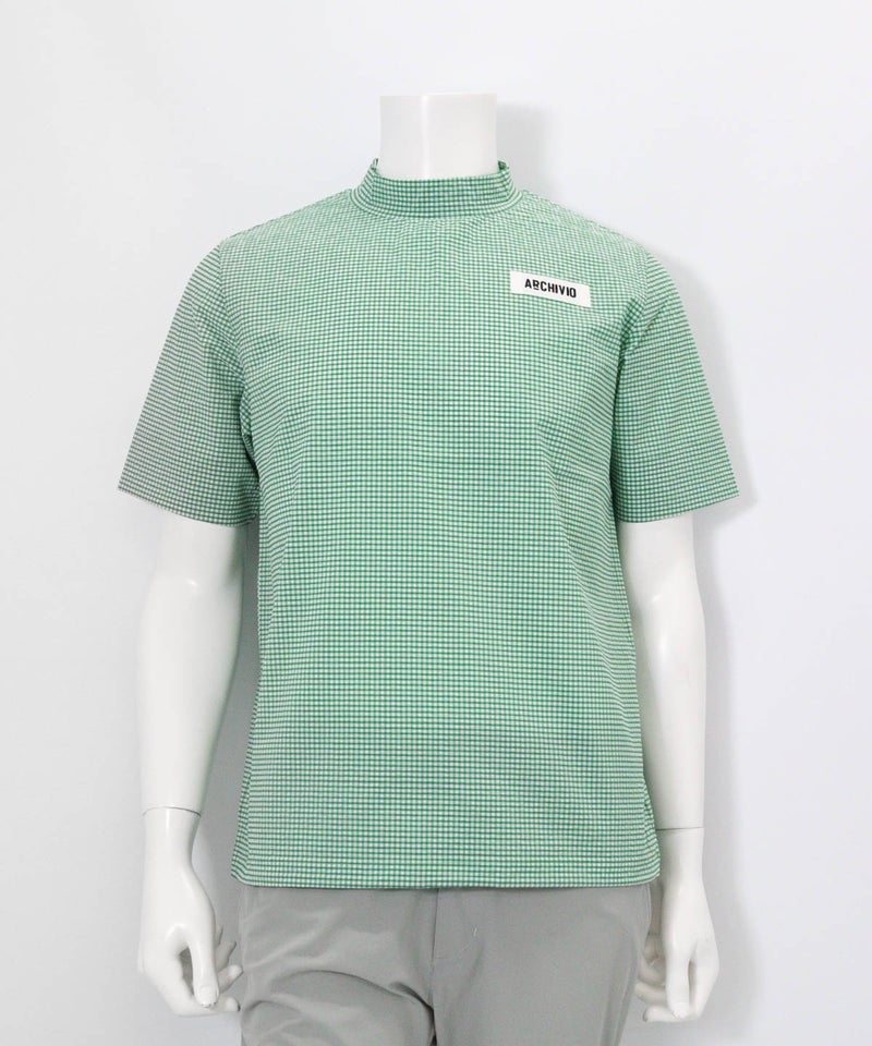 【メンズ】ギンガム冷感プルオーバー(グリーン)前