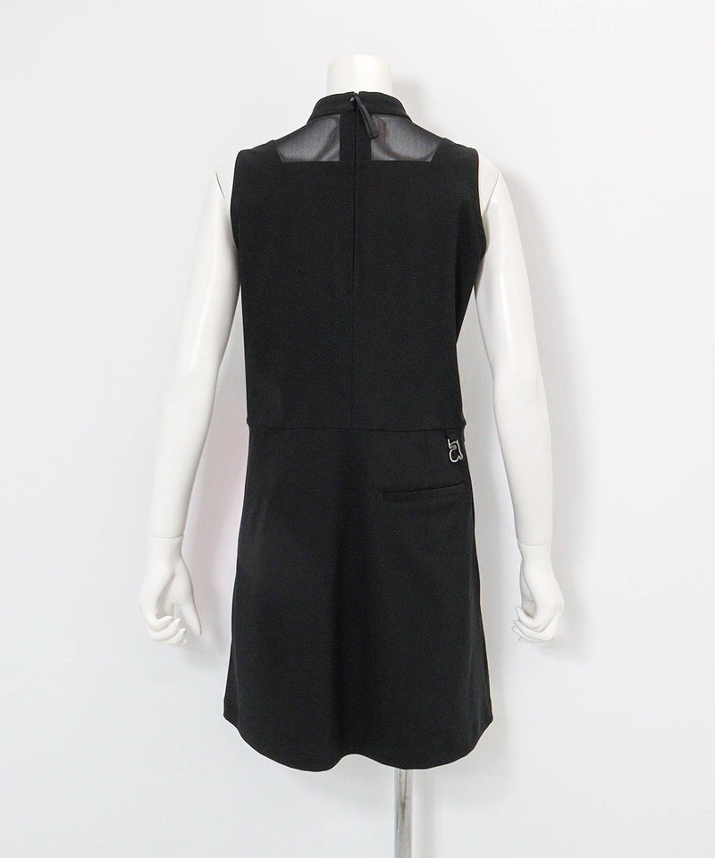 シアー切替撥水ノースリワンピース(ブラック)後ろ