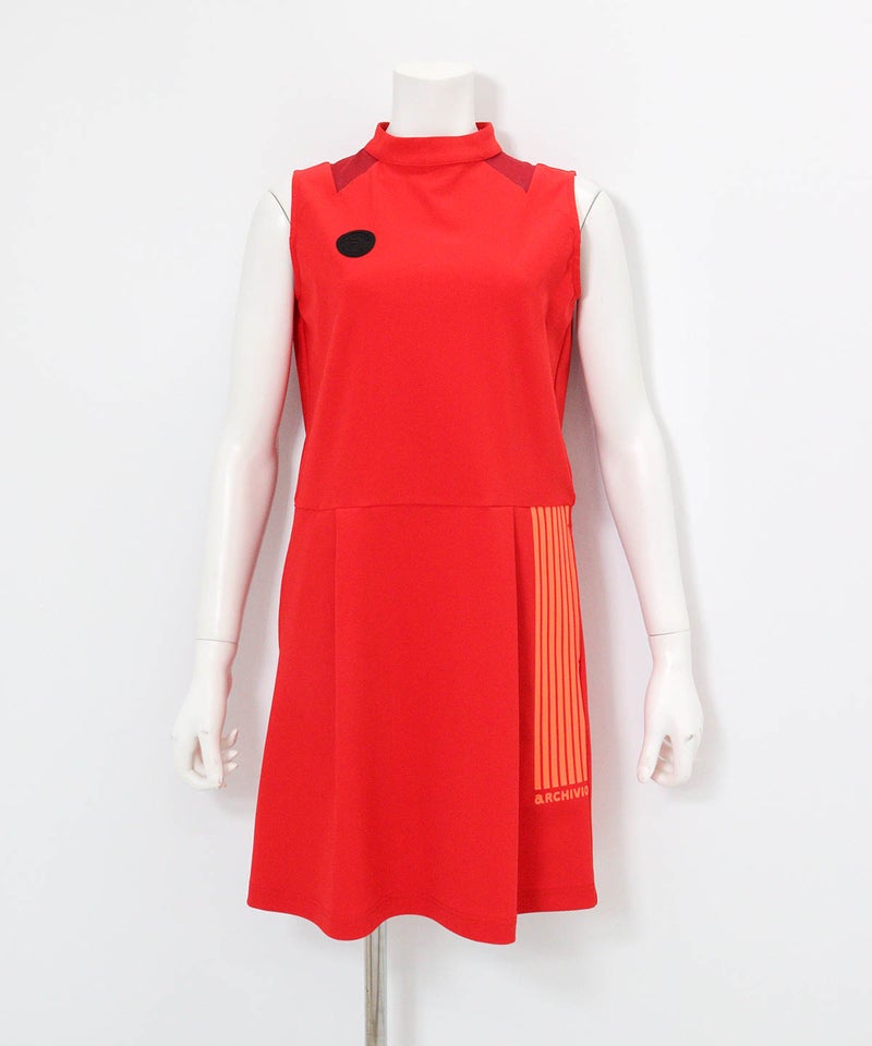 シアー切替撥水ノースリワンピース(レッド)前