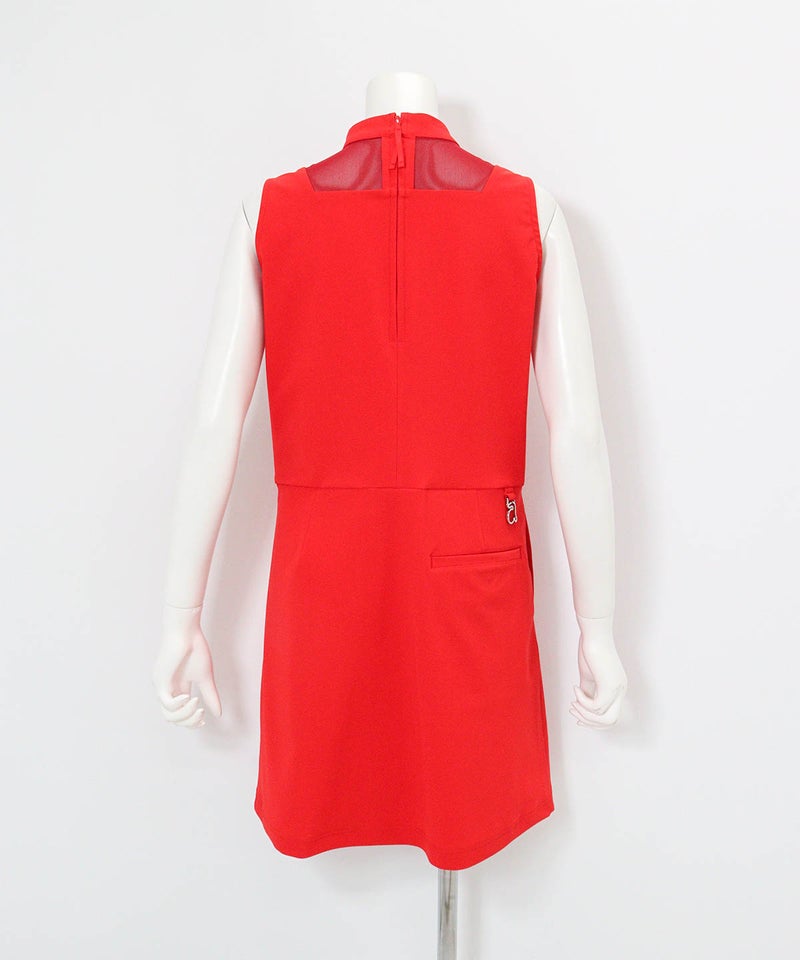 シアー切替撥水ノースリワンピース(レッド)後ろ
