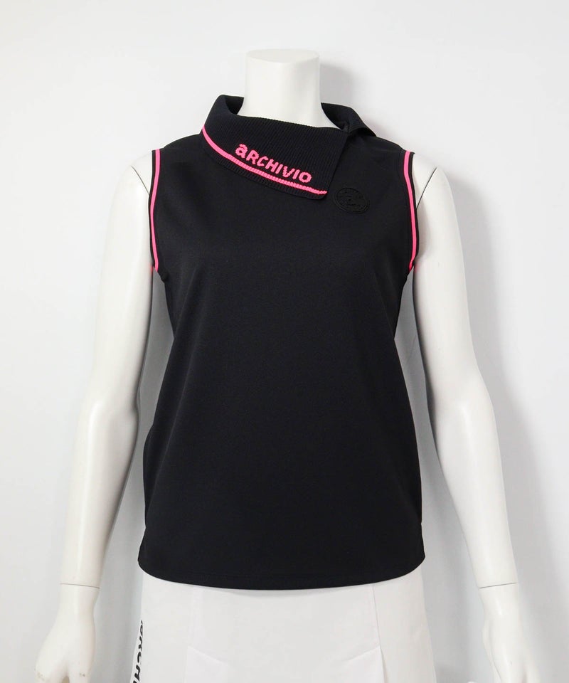 アシメ襟UV速乾ノースリプルオーバー(ブラック)前