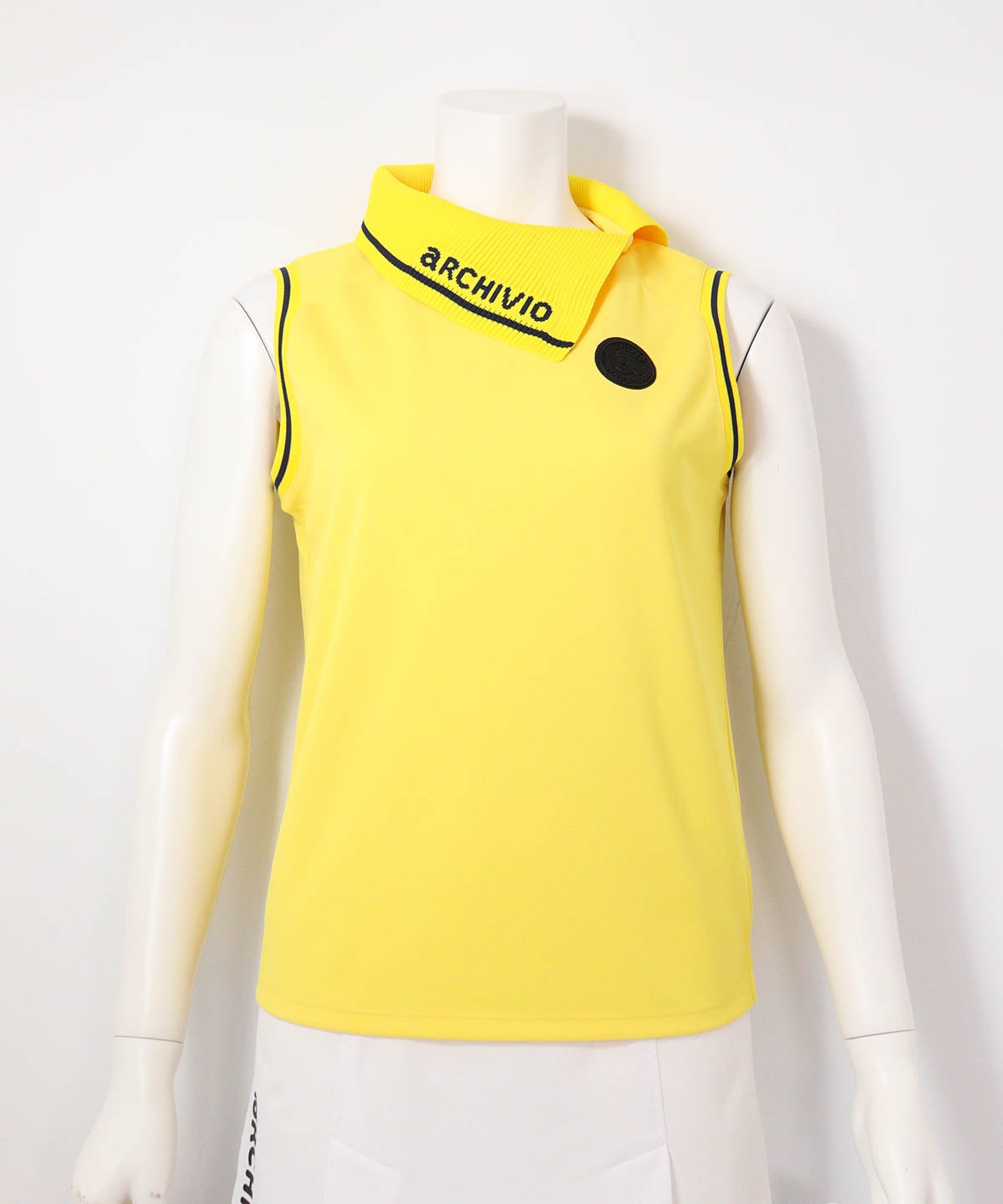 アシメ襟UV速乾ノースリプルオーバー(イエロー)前