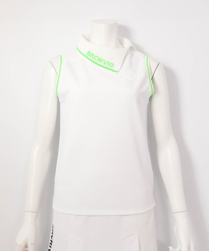 アシメ襟UV速乾ノースリプルオーバー(ホワイト)前