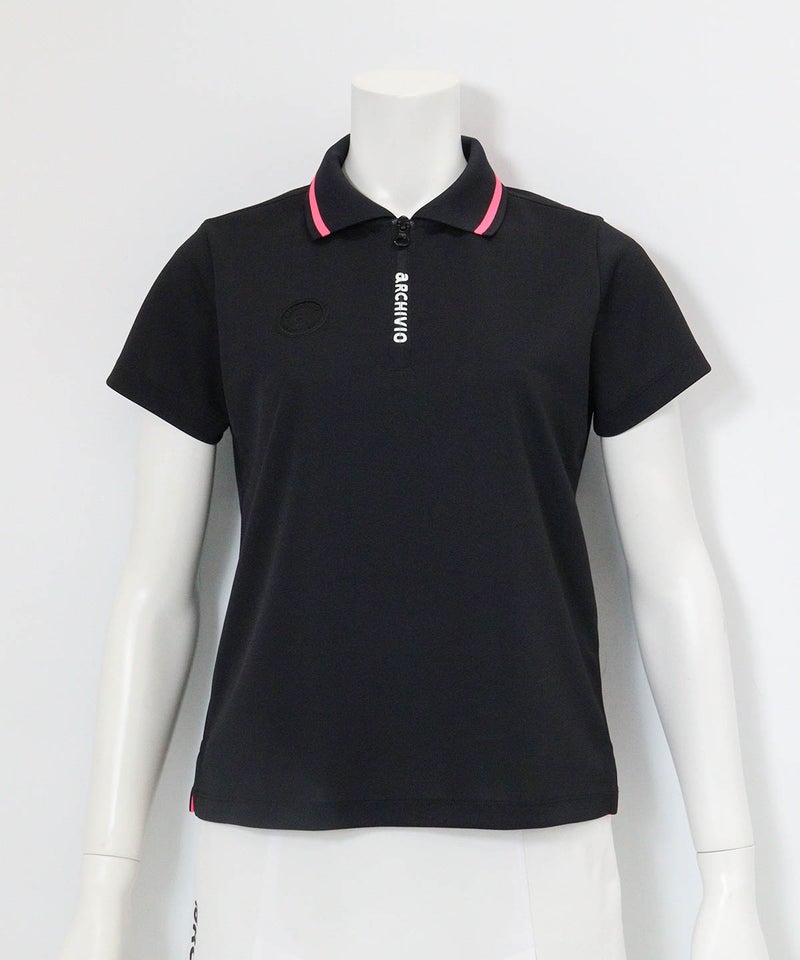 UV速乾ロゴジップポロシャツ(ブラック)前