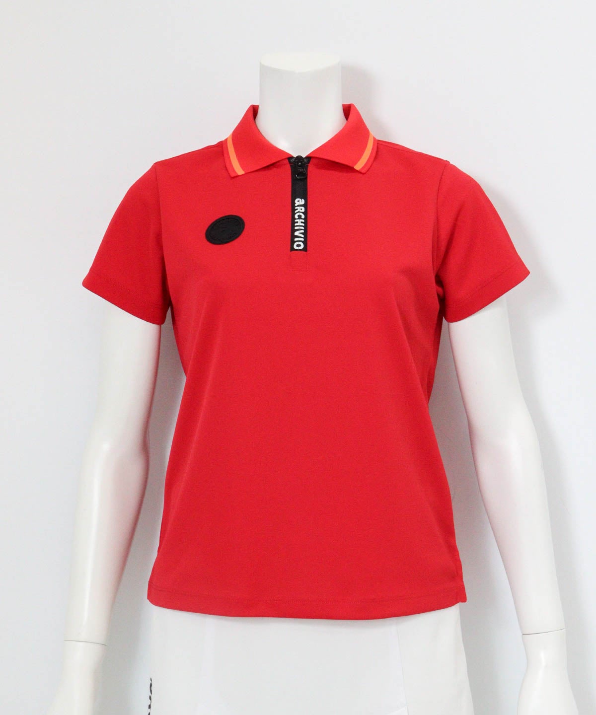 UV速乾ロゴジップポロシャツ(レッド)前