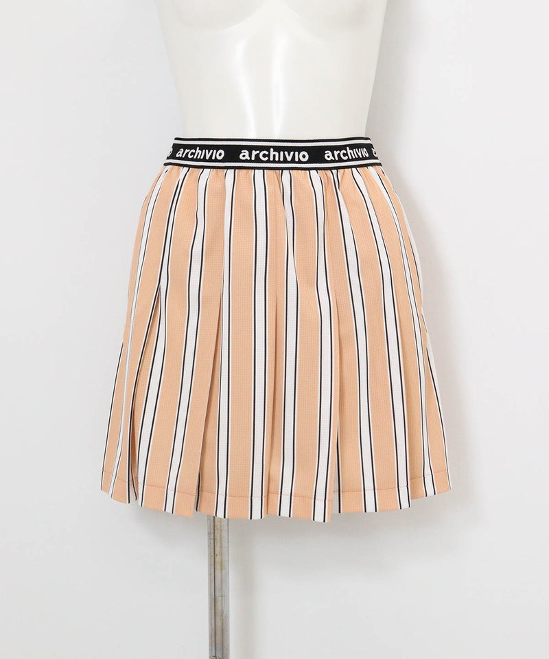 ストライプ柄速乾プリーツスカート(ベージュ)前