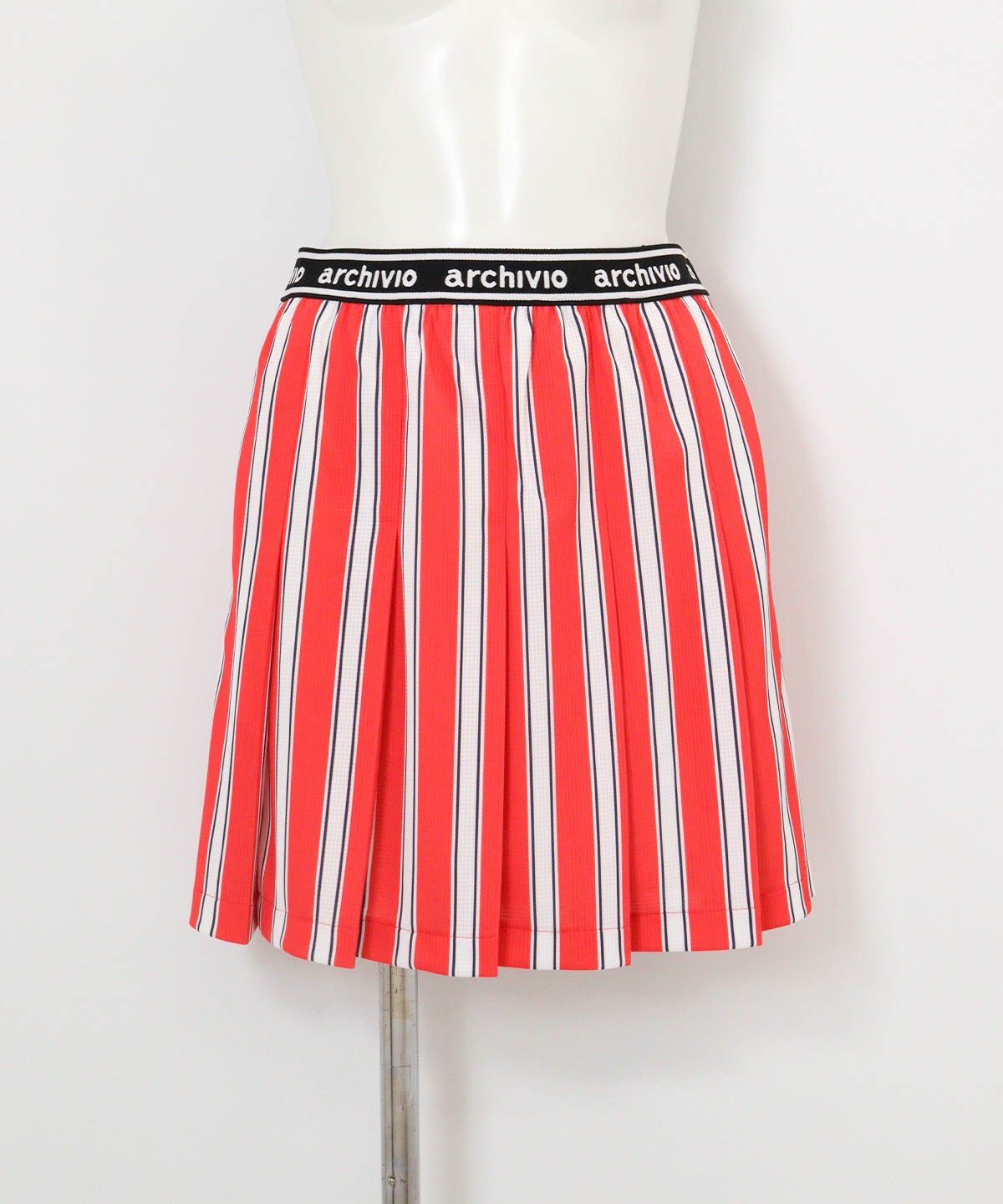 ストライプ柄速乾プリーツスカート(レッド)前