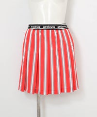 ストライプ柄速乾プリーツスカート(レッド)前