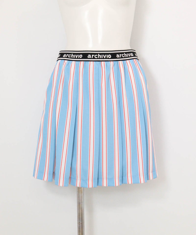 ストライプ柄速乾プリーツスカート(ブルー)前