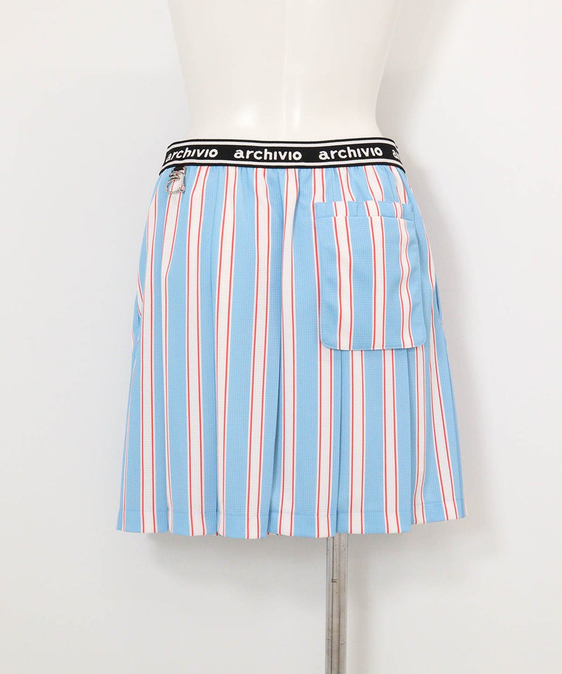 ストライプ柄速乾プリーツスカート(ブルー)後ろ