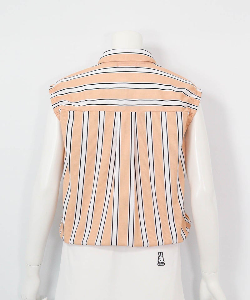 ストライプ柄ノースリ速乾プルオーバー(ベージュ)後ろ