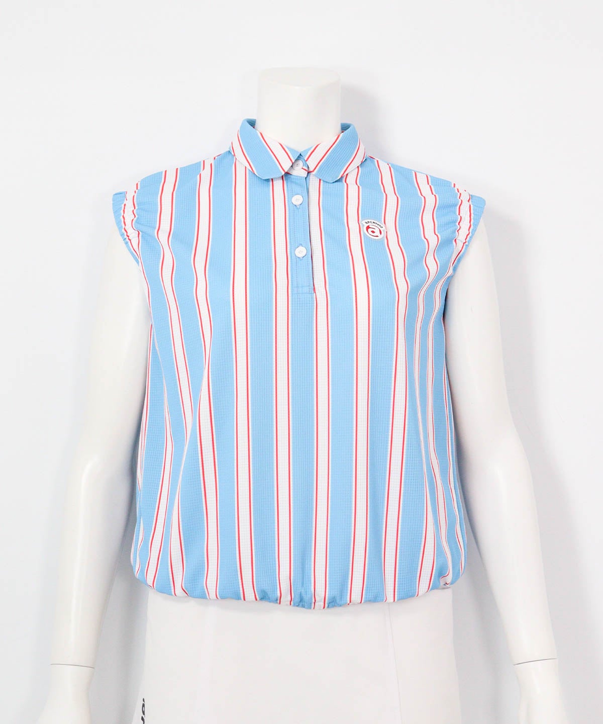 ストライプ柄ノースリ速乾プルオーバー(ブルー)前