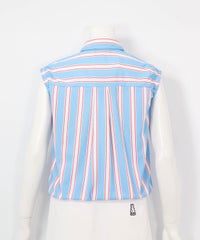 ストライプ柄ノースリ速乾プルオーバー(ブルー)後ろ