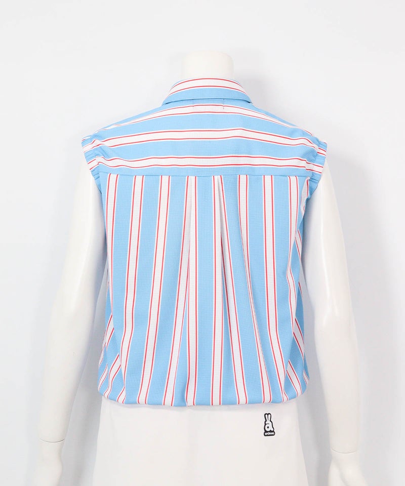 ストライプ柄ノースリ速乾プルオーバー(ブルー)後ろ