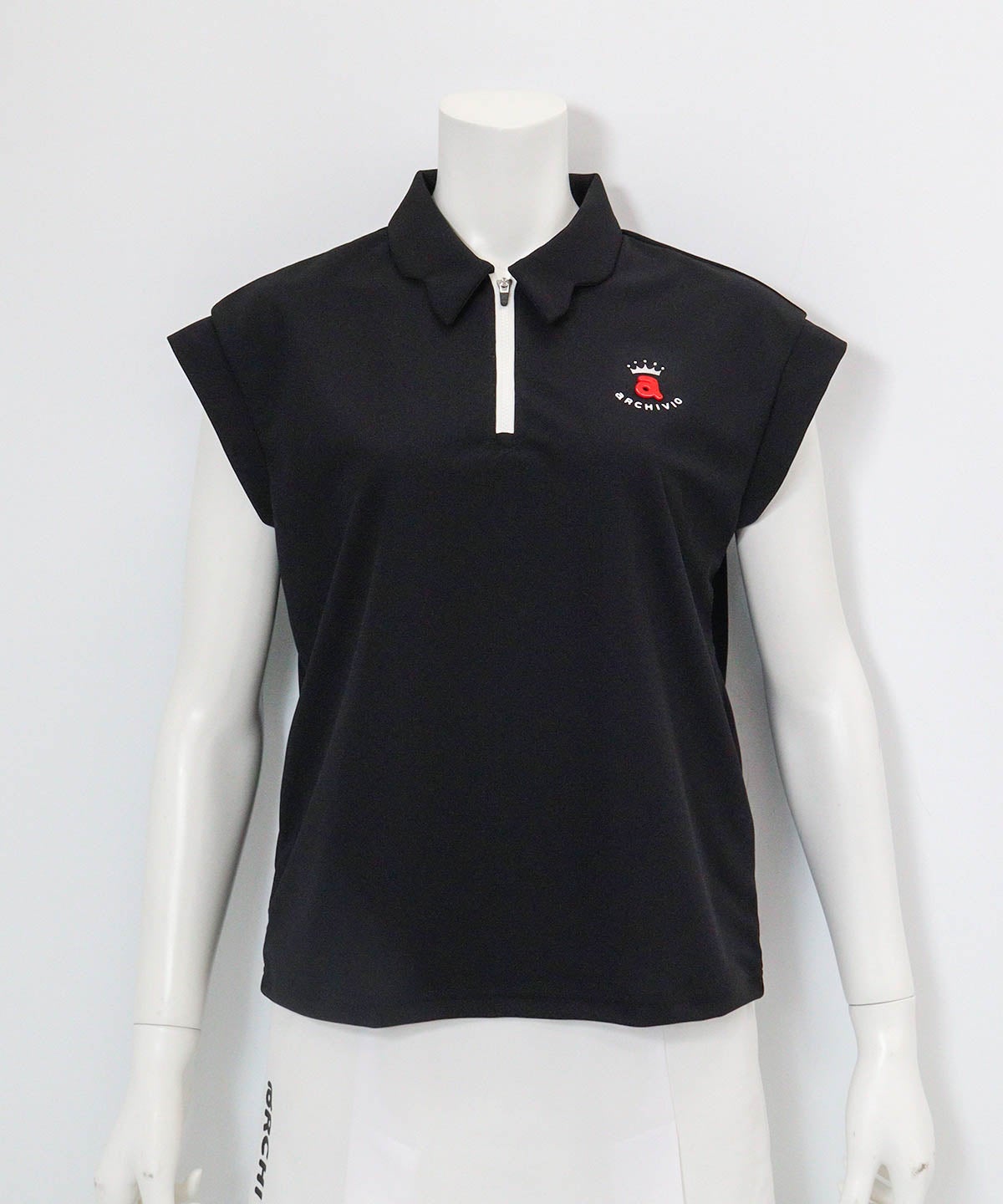 UV速乾ジップ襟プルオーバー(ブラック)前