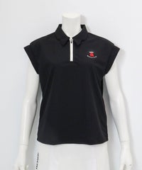 UV速乾ジップ襟プルオーバー(ブラック)前