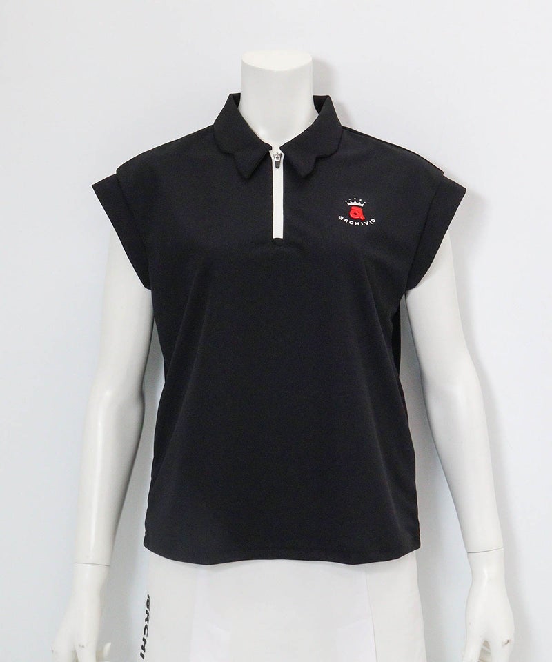 UV速乾ジップ襟プルオーバー(ブラック)前