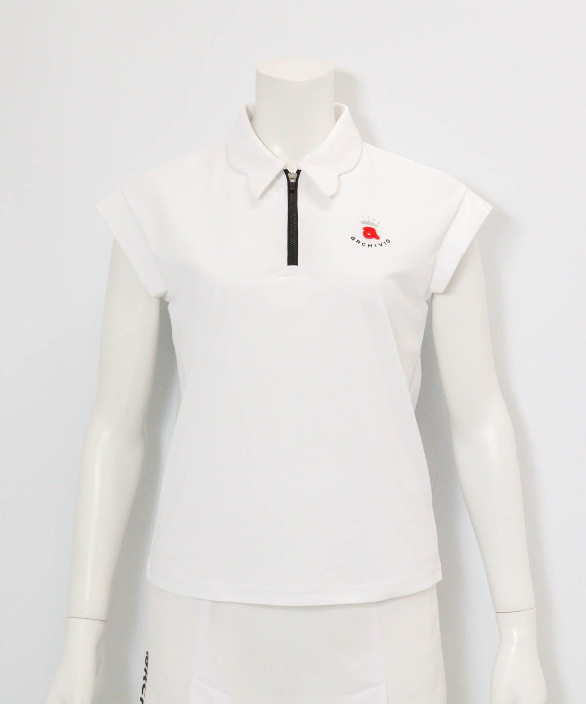 UV速乾ジップ襟プルオーバー(ホワイト)前