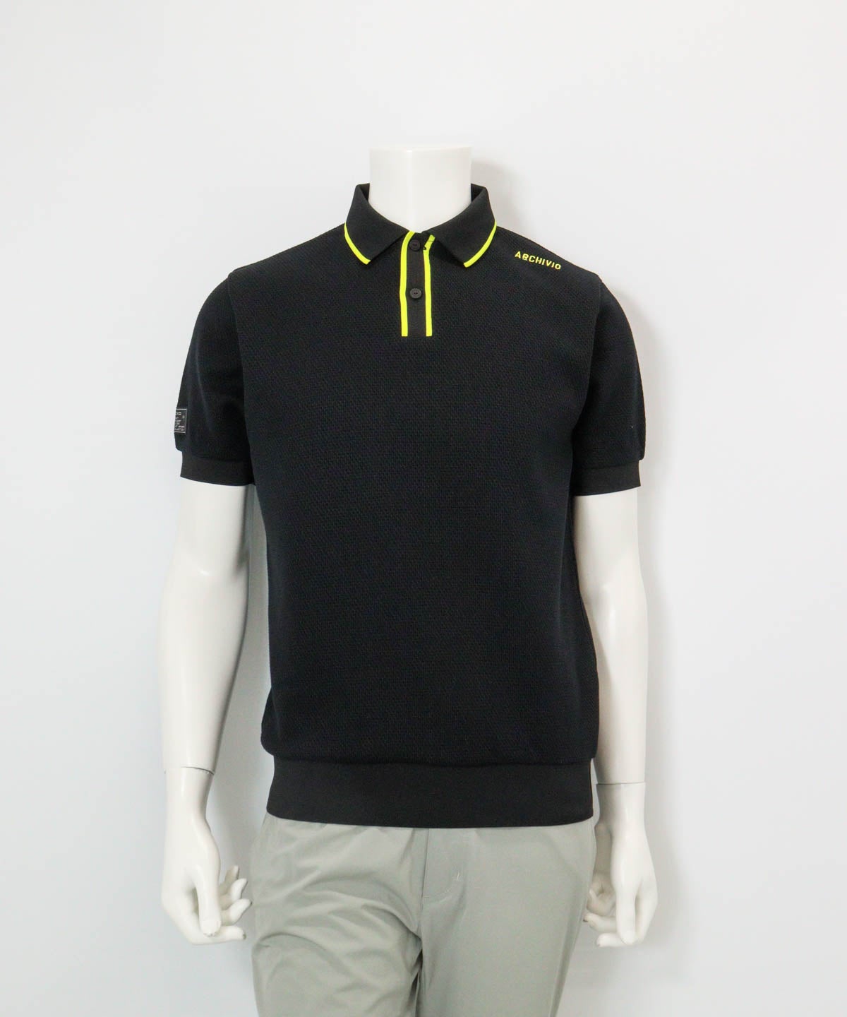 【メンズ】配色サーマルポロシャツ(ブラック)前