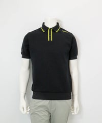 【メンズ】配色サーマルポロシャツ(ブラック)前