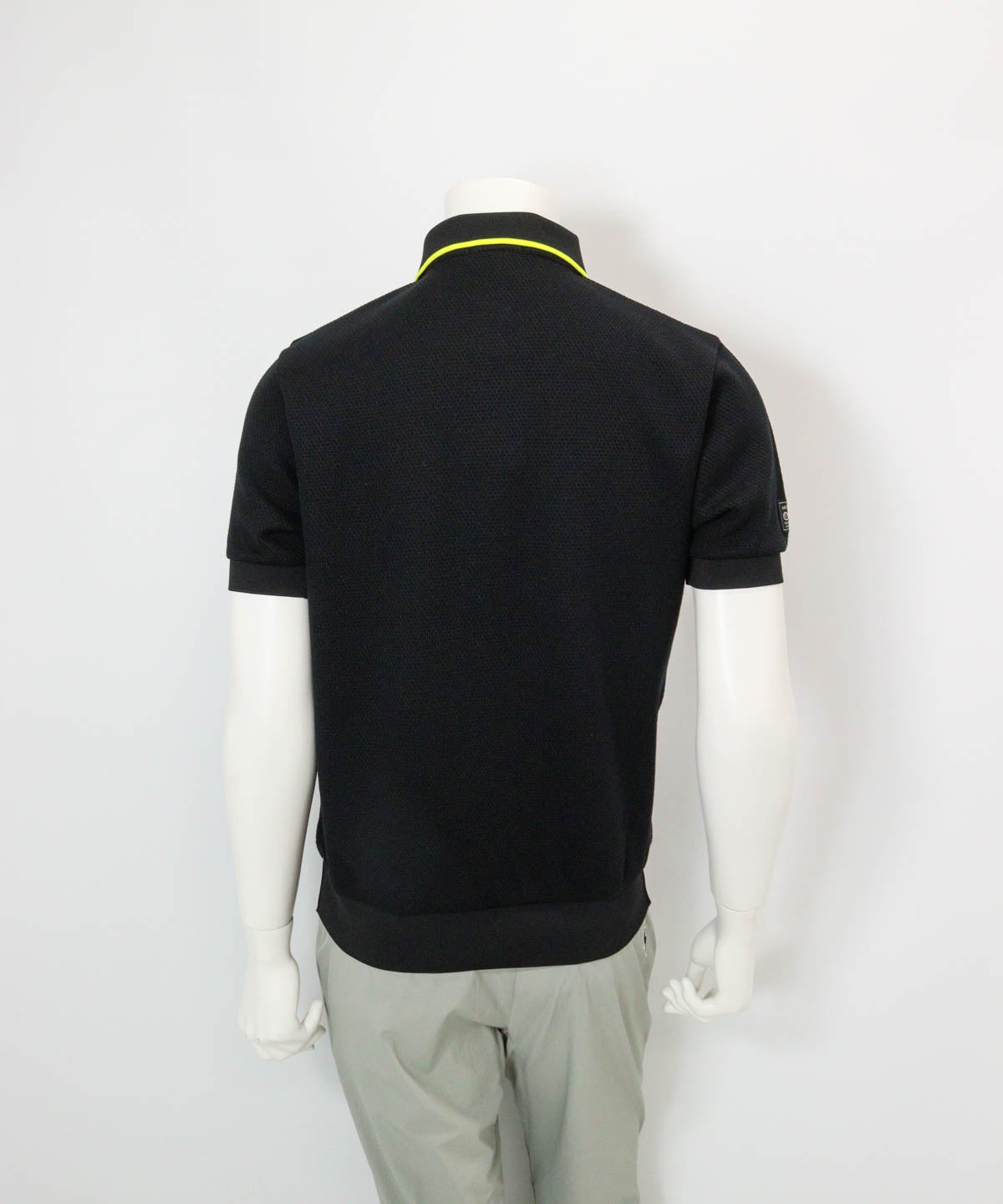 【メンズ】配色サーマルポロシャツ(ブラック)後ろ