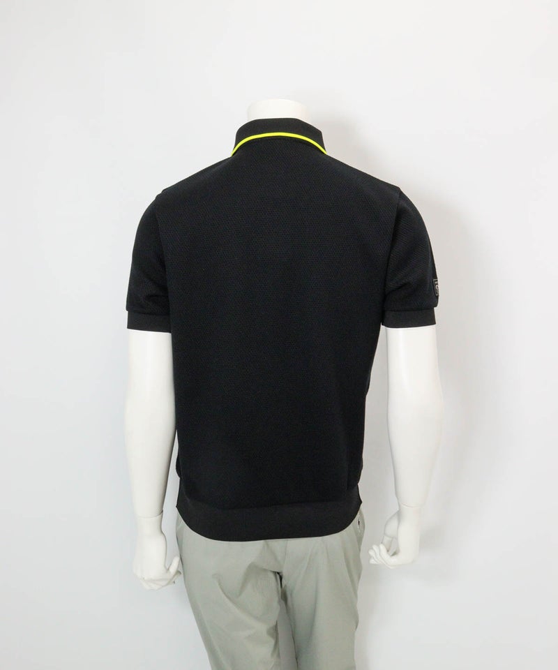 【メンズ】配色サーマルポロシャツ(ブラック)後ろ