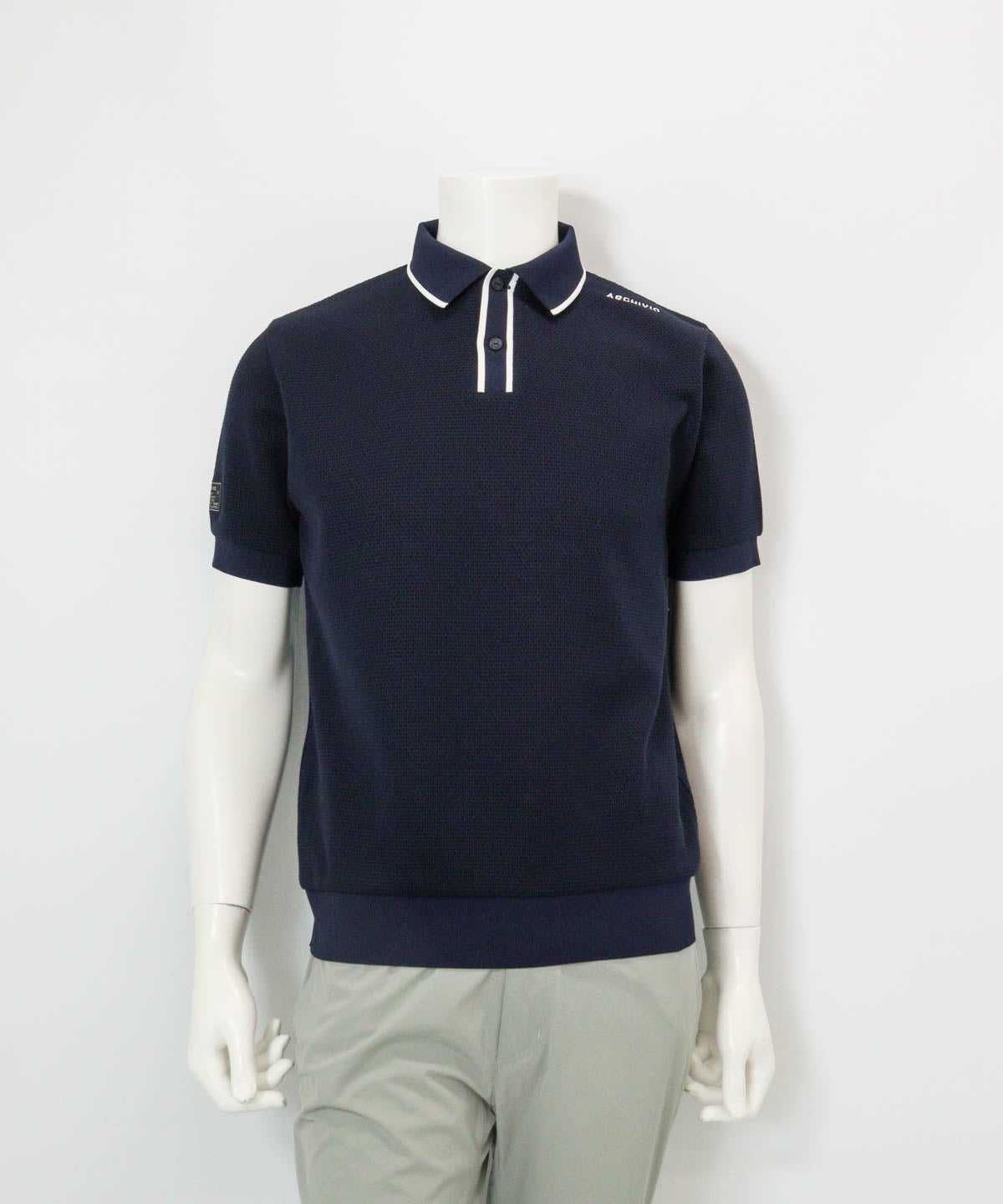 【メンズ】配色サーマルポロシャツ(ネイビー)前