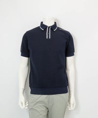 【メンズ】配色サーマルポロシャツ(ネイビー)前