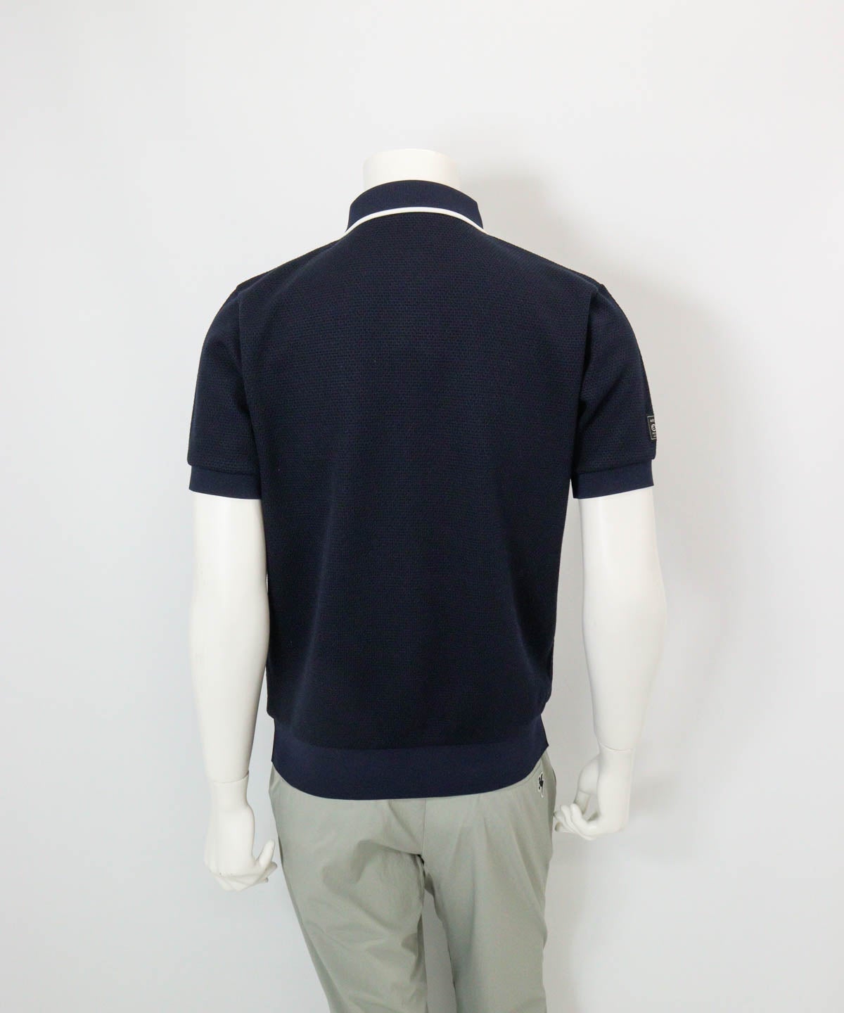 【メンズ】配色サーマルポロシャツ(ネイビー)後ろ