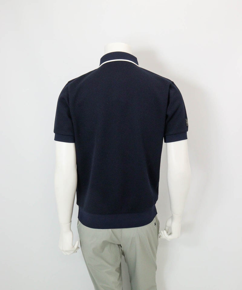 【メンズ】配色サーマルポロシャツ(ネイビー)後ろ