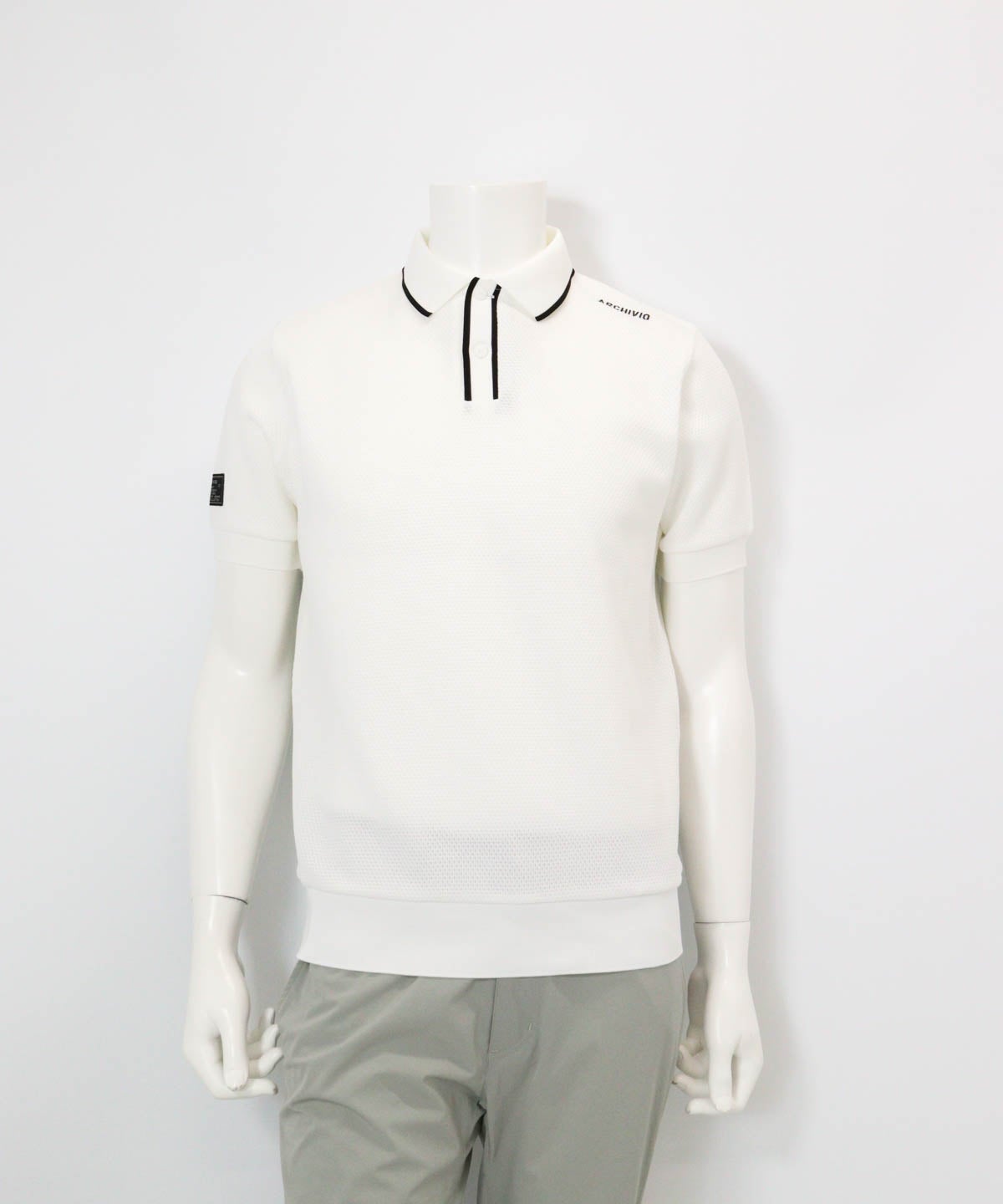 【メンズ】配色サーマルポロシャツ(ホワイト)前