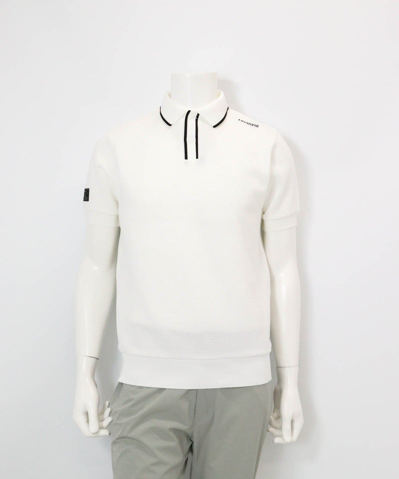 【メンズ】配色サーマルポロシャツ(ホワイト)前