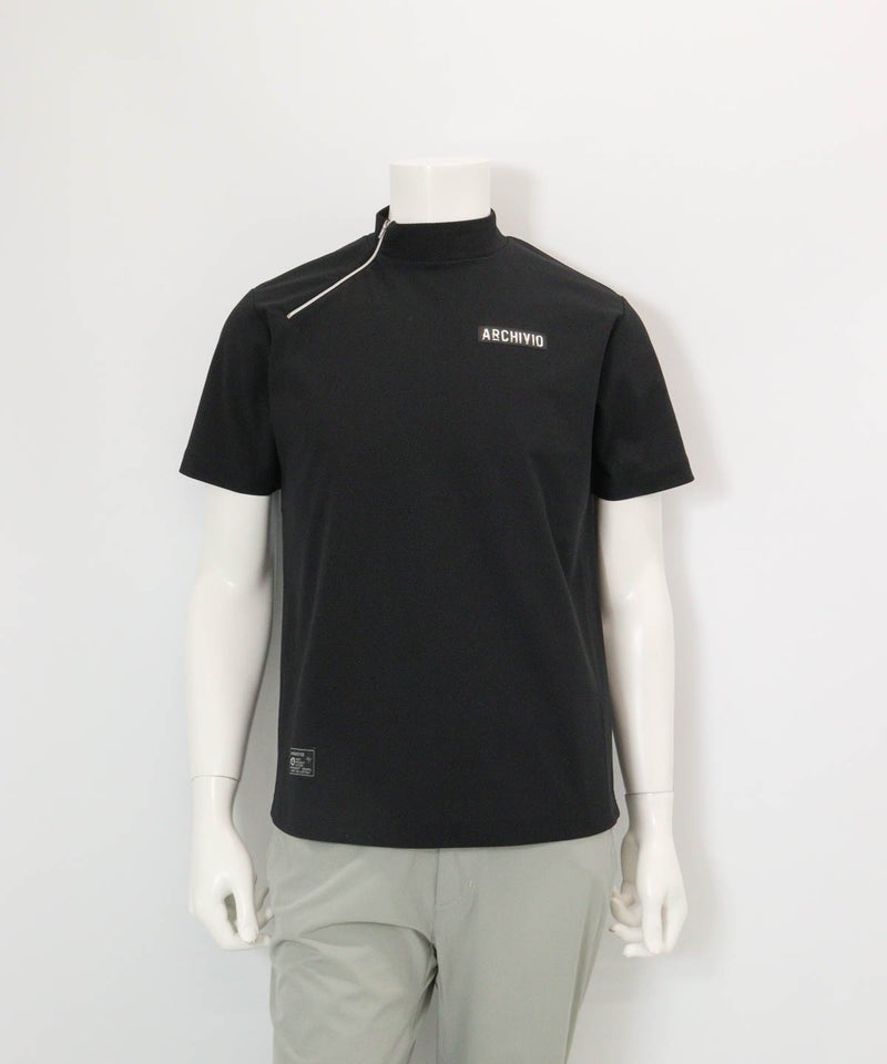 【メンズ】変形ハーフジップ冷感速乾プルオーバー(ブラック)前