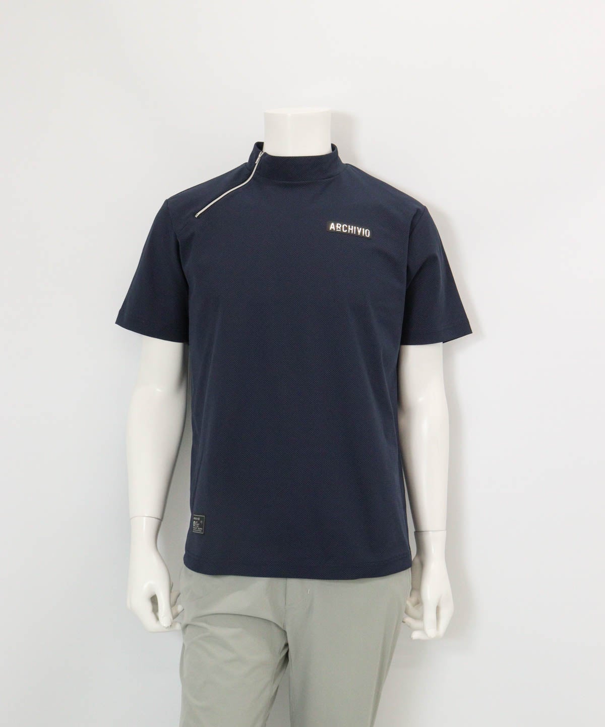 【メンズ】変形ハーフジップ冷感速乾プルオーバー(ネイビー)前