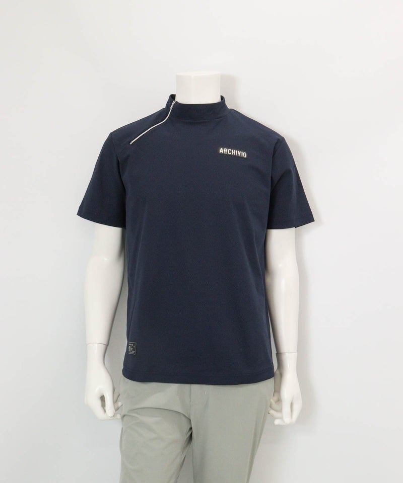 【メンズ】変形ハーフジップ冷感速乾プルオーバー(ネイビー)前